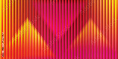 Futuristic triangle shapes with orange, yellow color smooth fluted vertical lines on dark background. Fractal ribbed glass pattern. Perfect for tech branding, poster, product presentation