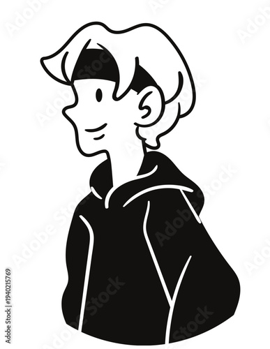 Smiling young man in hoodie looking away