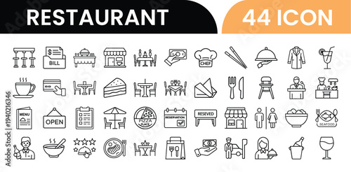 Restaurant icons collection featuring various food and service symbols