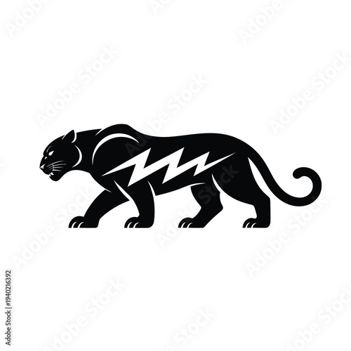 Black panther illustration with lightning bolt markings side profile view