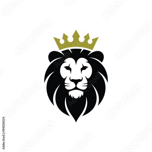 A regal black lion s head with a golden crown a symbol of power