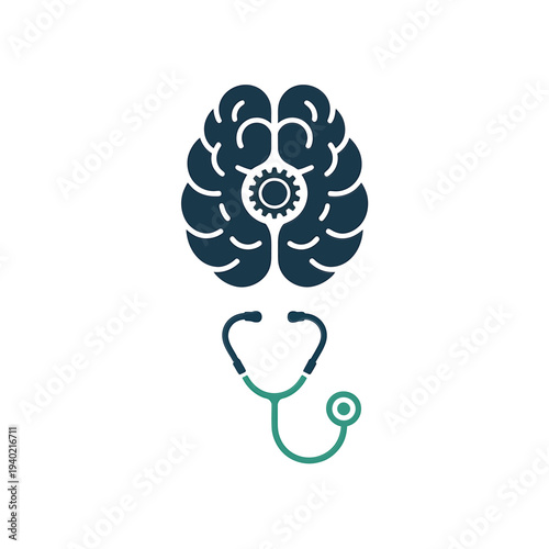 Brain illustration combined with stethoscope representing mental health concepts