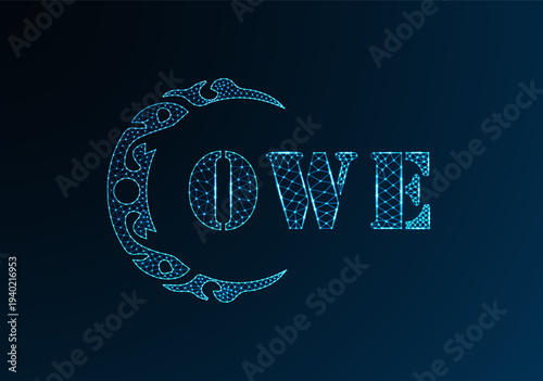 Low poly letter logo OWE design. OWE letter logo low poly vector design on blue color gradient background. OWE logo low poly design