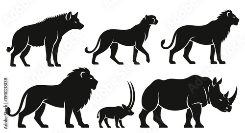 African Safari Animals Silhouettes Set - Wildlife Vector Icons