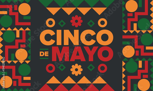 Cinco de Mayo in Mexico. Traditional mexican fiesta in May. National happy holiday with carnival, festival and parade. Latin american and spanish pattern. Illustration with sombrero. Vector poster
