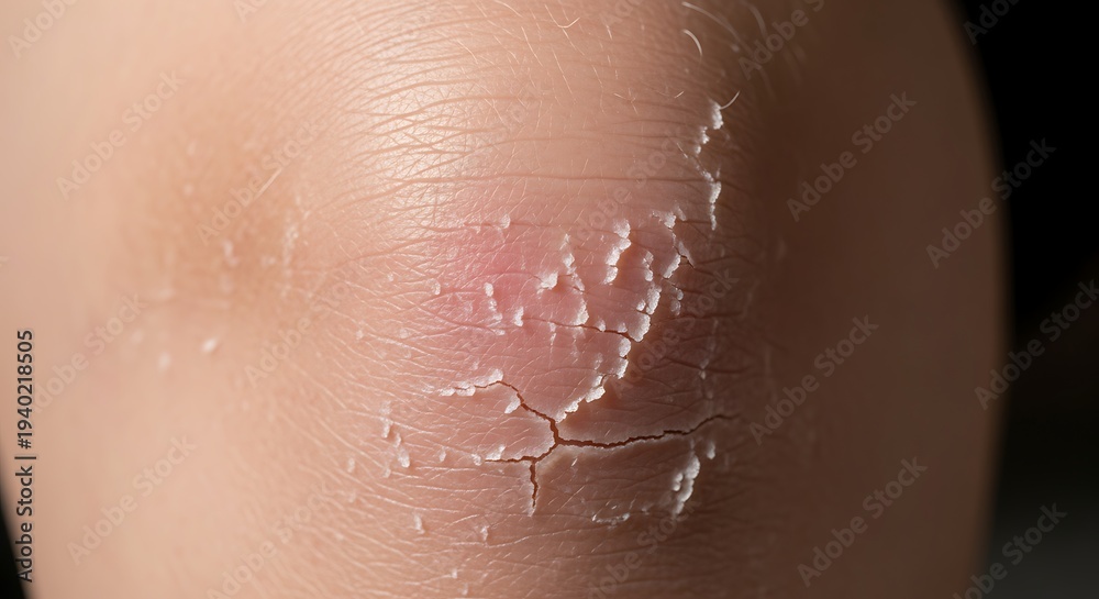 Fototapeta premium Close up of dry cracked skin on elbow, dry skin condition, skin care and health issue