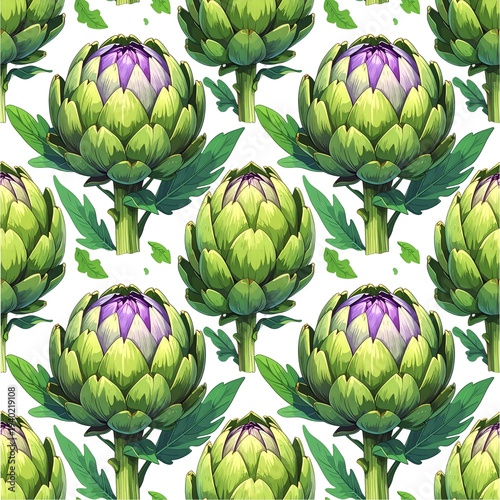 Fresh raw artichokes with vibrant purple leaves are isolated on a green background, offering a healthy and organic vegetarian food produce perfect for nutrition and nature-focused agriculture