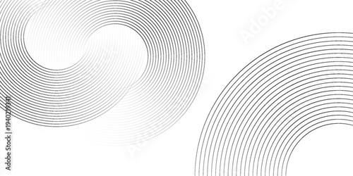Abstract black and white circular lines pattern, minimal geometric spiral swirl background, hypnotic optical illusion texture for modern tech design and creative graphic.