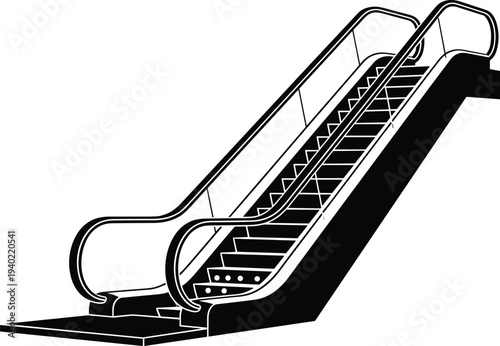 Escalator vector illustration isolated on background, modern moving staircase for shopping mall, airport and metro station transportation concept, escalator equipment side view design
