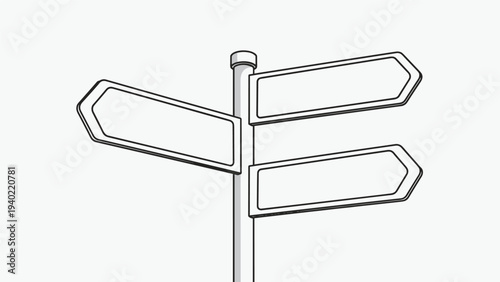 Blank directional signpost with three arrows pointing in different ways for custom text placement on a neutral background.