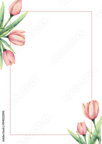 Photos Postcard frame with a watercolor pink tulip