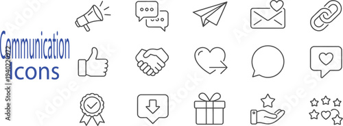 Business Communication Outline Icons Bundle Vector