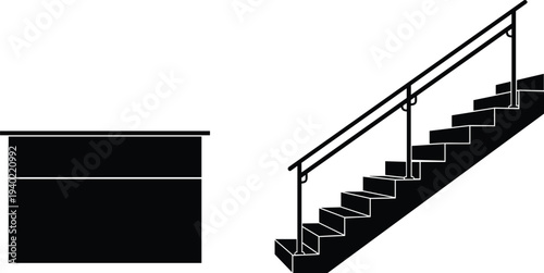 Staircase with handrail and simple platform structure vector illustration, architectural stairs design element for building construction, interior access and elevation concept