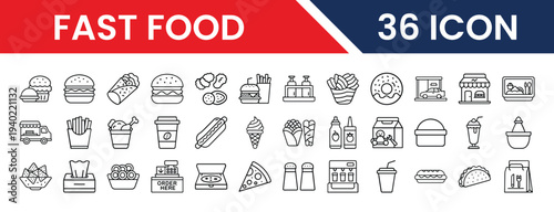 Fast Food Vector Set Featuring Burgers, Fries, Pizza, and Takeaway Food Elements for Web and App Design