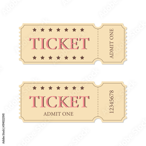 Vintage Admit One ticket template. Beige ticket isolated on a white background. 