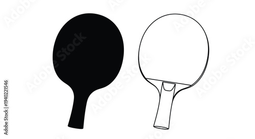 Two table tennis paddles one solid black and one outlined silhouette