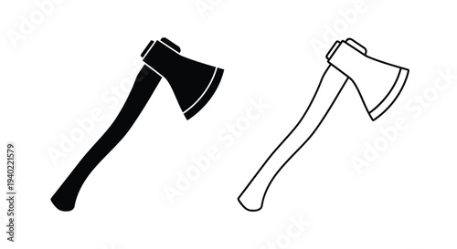 Two axes one solid black and one outlined presented as a silhouette