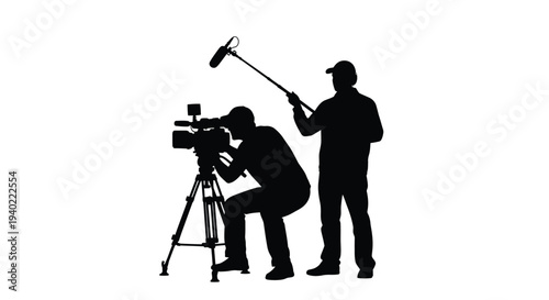 Film crew operating camera and microphone a striking black silhouette