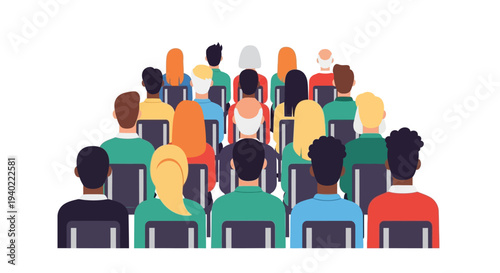 Diverse group of people seated in rows a striking silhouette