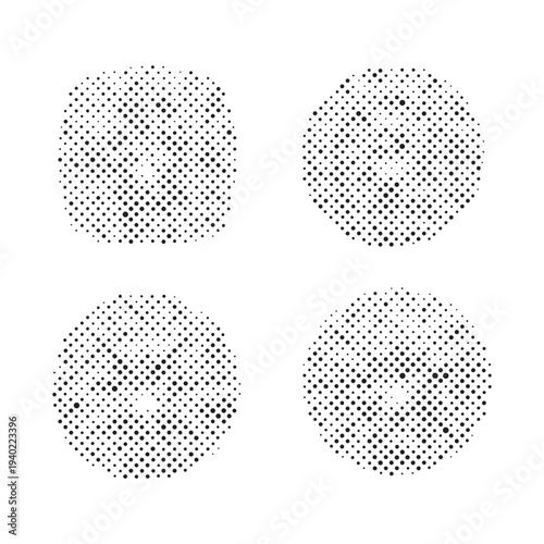 Black and White Halftone Dotted Top View Round Diamond Shapes Vector
