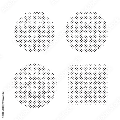 Black and White Halftone Dotted Top View Diamond Gemstones Set Vector