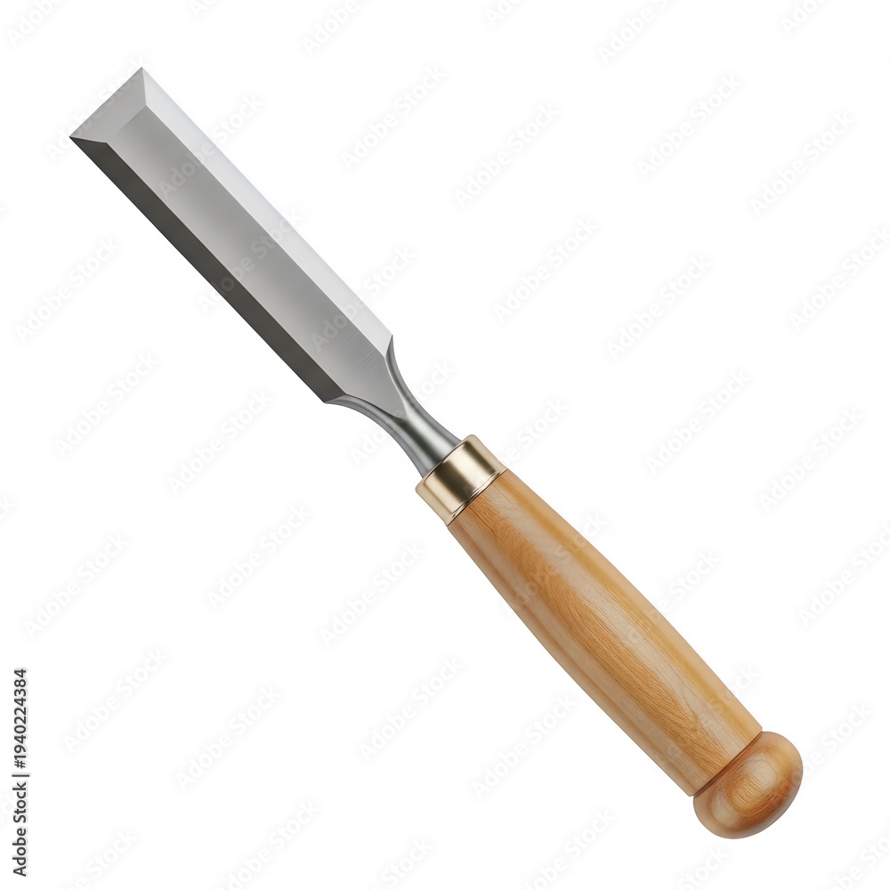 Fototapeta premium A chisel with a wooden handle and metal blade on a white background. isolated on transparent background