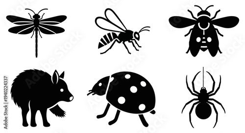Diverse Animal and Insect Silhouettes Vector Set