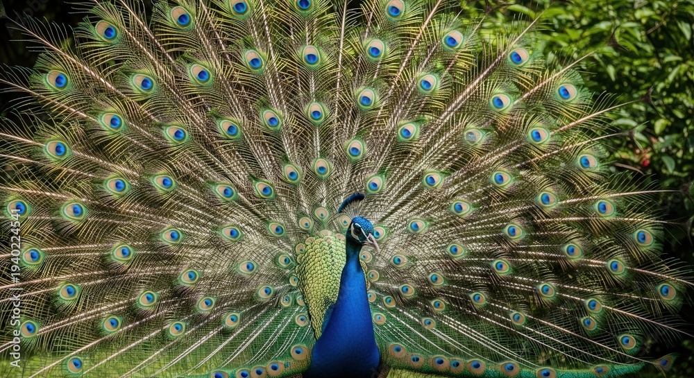 Obraz premium Vibrant Peacock Displaying Its Colorful Feathers in Natural Habitat