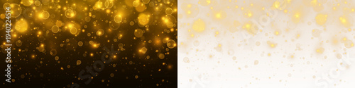 Twinkling starlight and glowing confetti shimmer in festive golden light.