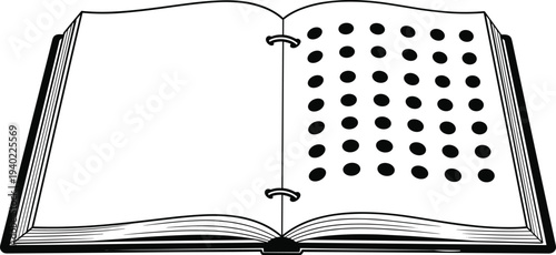 Open binder notebook with dotted pages icon representing organization, planner, documentation, office stationery, note taking, education and productivity concept