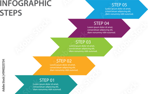 Business Infographic Template with 5 Colorful Arrow Steps for Process Flow and Timeline