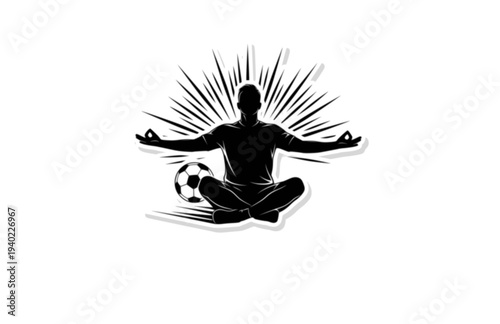 Soccer Striker Zen Meditation Celebration Silhouette, Football Legend Goal Pose Vector Sticker, Mindful Sports Athlete Illustration