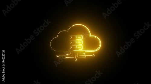 Futuristic Cloud Technology Icon Animation – Network Data and Server Computing Symbol