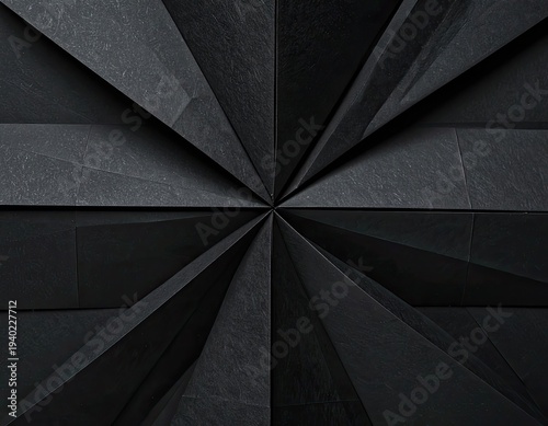 Abstract dark geometric surface with radial three-dimensional panels.
