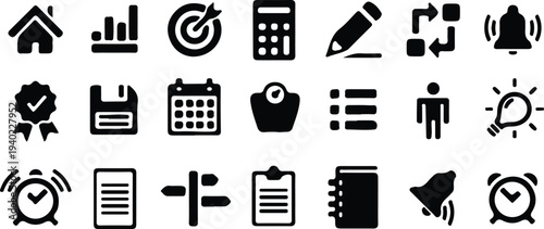 hand drawn diverse assortment black icons silhouette icons set vector illustration design art