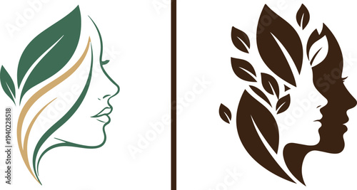 Extensive collection of elegant vector logos featuring women's profiles intertwined with botanical leaves and floral wreaths. Minimalist line art and vibrant silhouettes for beauty and wellness.