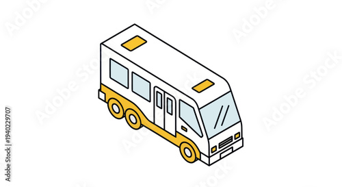 Isometric Outline Illustration of a Modern RV Camper Van.