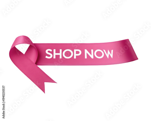 Shop now ribbon isolated on transparent background