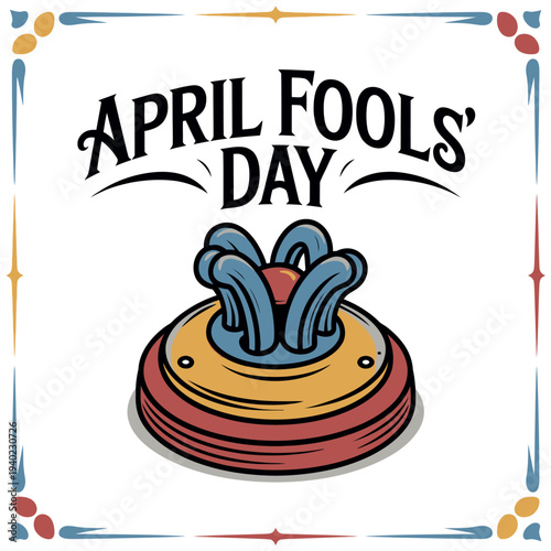 April Fools Day with Red Button and Playful Typography for Pranks and Jokes