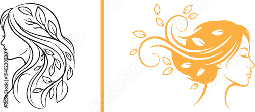 A comprehensive collection of elegant vector logos featuring women's profiles intertwined with botanical leaves and wreaths. Minimalist line art and colorful silhouettes for beauty and wellness.