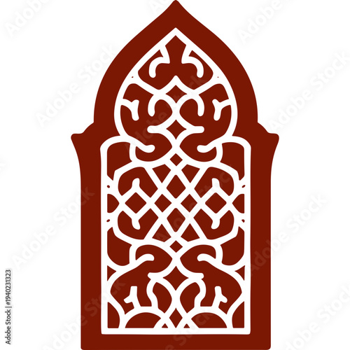 Intricate Architectural Design: An artistic window or decorative panel displays an elaborate pattern of intertwined lines, creating a sense of both elegance and cultural depth.