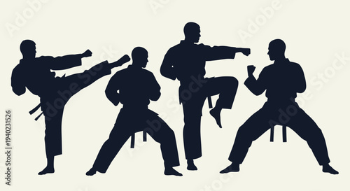 Karate Fighters Silhouette Set – Martial Arts Combat Action Vector Illustration