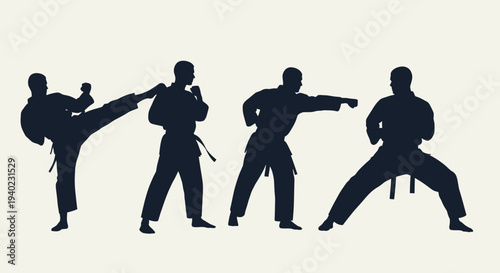 Karate Fighters Silhouette Set – Martial Arts Combat Action Vector Illustration