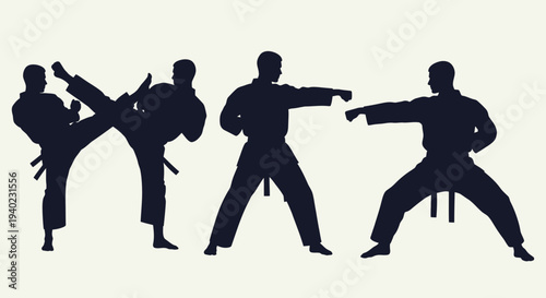 Karate Fighters Silhouette Set – Martial Arts Combat Action Vector Illustration