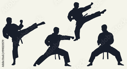 Karate Fighters Silhouette Set – Martial Arts Combat Action Vector Illustration
