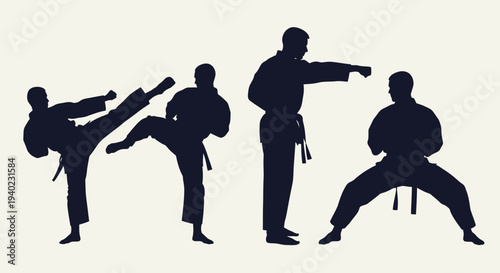 Karate Fighters Silhouette Set – Martial Arts Combat Action Vector Illustration