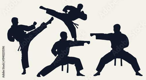 Karate Fighters Silhouette Set – Martial Arts Combat Action Vector Illustration