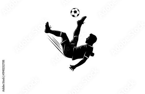 Overhead Bicycle Kick Soccer Silhouette, Dynamic Football Action Vector Sticker, Athletic Goal Scoring Motion Illustration
