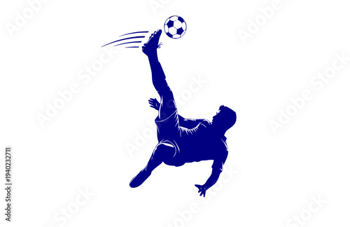 Overhead Bicycle Kick Soccer Silhouette, Dynamic Football Action Vector Sticker, Athletic Goal Scoring Motion Illustration