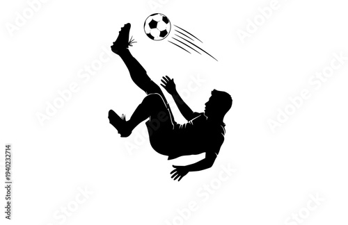 Overhead Bicycle Kick Soccer Silhouette, Dynamic Football Action Vector Sticker, Athletic Goal Scoring Motion Illustration